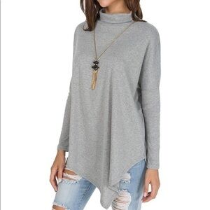 LEVACA woman’s long batwing sleeve turtleneck hankerchief loose hem tunic top-S